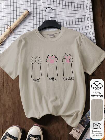 2026 Cat Paw Print 100% Cotton Short Sleeve T-Shirt, Summer Tee, Printed Tee, Casual Summer Outfit, Cotton Tee, Summer Top, Oriental Aesthetic Streetwear Inspired Tee - 100% Premium Cotton Easter Bunny Printed Short Sleeve Tee, 2026 Back To School Outfit, School Style Inspiration, Back To School Essential, First Day Of School Outfit, 2026 Back To School Fashion, Retro Women Top, Collegiate Style Clothing