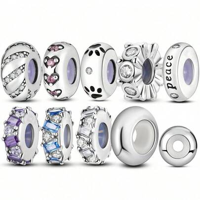 1pc Silver Classic Basic Silicone Stopper Bead, Inlaid Shiny Colorful Cubic Zirconia, Cute Paw Shaped Pendant Bead, Suitable For Snake Chain Bracelet, DIY Jewelry Making Supplies, Daily Wear