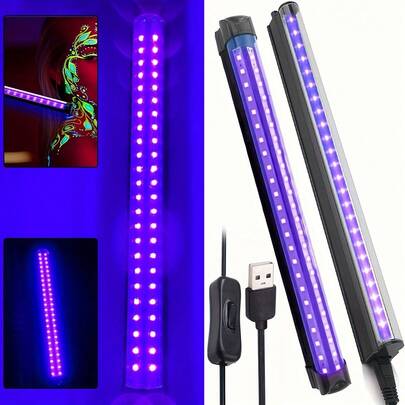 1pc 5V UV LED Black Light Tube, Suitable For T5/Tube Lights, 5W Power, USB Powered, Portable LED Tube With On/Off Switch, Suitable For Halloween Lighting, Bedroom And Creating A Fun Atmosphere