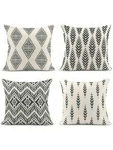 EstiloJuego De 4 Fundas Para Cojines De Lino, Fundas De CojíN 45 X 45 Cm,Fundas De Almohada De Primavera Para Sofá, JardíN, RecáMara, Silla, Coche,DecoracióN De Casa De Campo(Estilo C)VersióN Mejorada - Tipo A - Ver 9