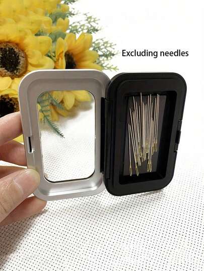 2件套 - 1个磁性针盒 + 金尾绣花针，便携式黑色缝纫针收纳盒，缝纫用品及工具，磁性哑光吸盘针盒，绣花针收纳盒，工艺用品，编织包缝纫工具，缝纫线，缝纫套装，缝纫配件，户外家具工具、用品及设备