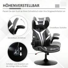 Vinsetto Gaming Chair, Ergonomic Office Chair With Rocking Function, Swivel, Height Adjustable, Steel, Black And White, 67 X 75 X 106-112 Cm - Black - View 4