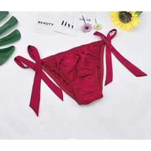 Women Silk Panties Lightweight Briefs Smooth Breathable Satin Bikini,Sexyys Tie-Side Underwear Daily Fit Comfort,Wine - 葡萄酒 - 查看 4