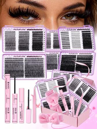1980 st/660 st D-Curl spetsig ögonfransförlängningskit, gör-det-själv-ögonfransförlängningsset med franslim, borttagnings- och förseglingsverktyg, pincett och pannband, lämplig för daglig pendling eller festliga firanden, bekväm gör-det-själv-ögonfransmakeupdesign för hemmabruk