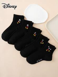 5 Pairs Disney Series Mickey Mouse Pattern Funny Cartoon Style Embroidered Ankle Socks, Sports Socks, Suitable For All Seasons, European Size, Comfortable And Breathable, Durable, Suitable For Daily Wear, Quality Fabric, Won't Cause Foot Discomfort. - Black - View 6