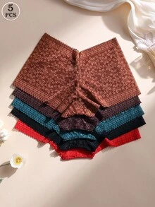 5 PCS Women's Lace Splicing Mid Waist Boxer Shorts Underwear Set - Sexy Butt Enhancer Panties Comfortable Stretch Cheeky Briefs Daily Wear & Sports Yoga Lingerie