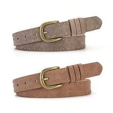 1条新款复古美式铆钉做旧朋克腰带，时尚百搭女士腰带 - 彩色 - 查看 1