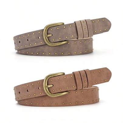 1pc New Vintage American Style Rivet Distressed Punk Belt, Fashion Versatile Waist Belt For Women