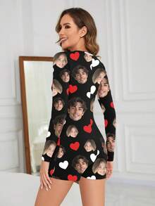 Printstory Customized Women's Pajamas, Can Print Any Pattern, Personalized Pajamas With Photos, Suitable As Gifts For Family, Friends Or Holiday Parties - Black - View 2
