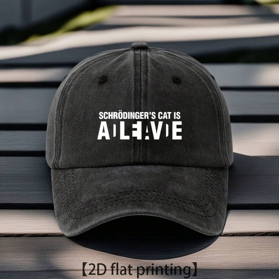 Hats For Men,Men's & Women's Retro Schrödinger's Cat Is Alive Print Baseball Cap - Quantum Mechanics Design, Adjustable Snapback, Lightweight All-Season Casual Hat For Science Nerds & Pop Culture Fans (Schrödinger's Cat Paradox Inspired) - Vintage Style With Flat Brim, 6-Panel Construction, Metal Buckle, Hand Washable, Fit For Casual Attire - màu đen - Xem 1
