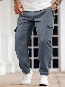 Hidkat Pantalon cargo casual à poches multiples pour hommes, léger et respirant, taille à cordon de serrage, poches zippées, convient pour le port casual quotidien et les activités extérieures, printemps/été - Gris - Voir 3