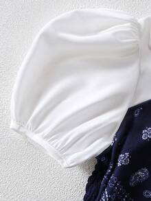 2pcs/Set Tween Girls Waist Cinched Asymmetrical Hem Top And Flared Leg Casual Pants, Spring/Summer - Blue - View 4