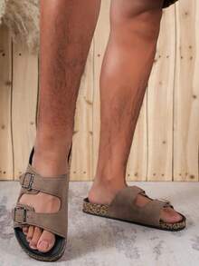 男士舒适复古露趾拖鞋 - 透气、防滑、耐用 PVC 鞋底、带绑带、舒适步行鞋 - 适合室内和室外使用