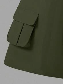 少女休闲字母图案短袖T恤和工装迷你裙套装，夏季 - 軍綠色 - 查看 6