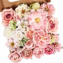 [Free Shipping]Artificial Flowers Combo Pink Roses With Stems Bouquets Box Set Bridal Wedding Shower Decorations Fake Floral For Party Table Centerpieces Home Decor - RomanticPink - View 1