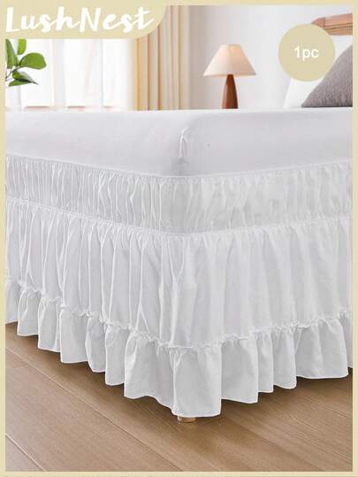 1 st vit sängkjol med fjärilsvolanger, söt bohemisk lantlig stil, tvättbart och andningsbart lätt tyg, sovrums- och rumsinredning, perfekt present, romantisk sovrumsdekoration