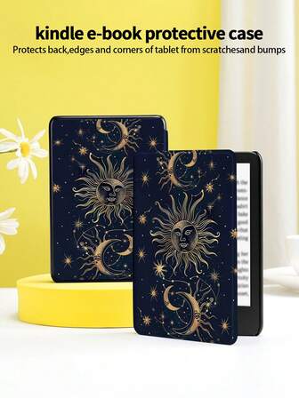 1pc Gold Sun & Moon Pattern Design Protective Case, Compatible With Kindle NK 11/Kindle Kids Edition/Kindle Paperwhite 5, Kindle 2024/Kobo Libra Colour, Auto Wake/Sleep Function, Slim & Convenient, Romantic & Practical Gift, Ramadan Gift, New Year's Christmas Gift For 2026