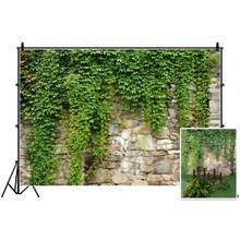 1pc Vintage Stone Wall Backdrop Banner, Decorated With Green Ivy Leaves, Stone Wall Design, Suitable For Holiday Decor, Party Decor, Patio, Garden, Living Room Decor, Live Streaming Background, Wedding, Bridal Shower, Anniversary Decor, Photography Props - Multicolor - View 5