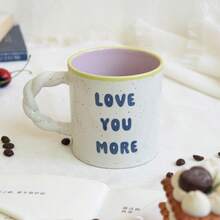 1pc Embossed Letter Ceramic Mug, Romantic Confession Ceramic Cup, Minimalist Couple Mug, Ideal Valentine's Day Gift