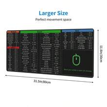 Shortcut Keys Mouse Pad, Computer Word Outlook Command Prompt Extended Large XL Cheat Sheet, Non Slip Rubber Base Stitched Edge Gaming Mousepad, PC Office Keyboard Mat 31.5 X 11.8 Inch - Black23 - View 5