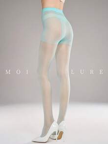 MOIRÉALLURE 1Pair Solid Color Suitable For Daily Life Basic Sheer Tights - Mint Blue - View 6