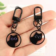 5件套可爱猫咪钥匙扣，包含猫咪卡片、卡通动物钥匙圈、背包挂件、饰品，适合日常使用和户外佩戴。 - 黑色 - 查看 5