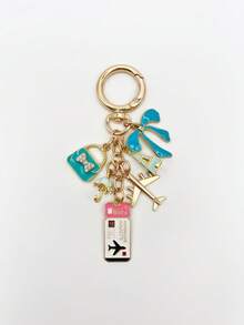 1件优雅粉色蝴蝶结旅行钥匙扣吊坠，油滴飞机行李牌护照埃菲尔铁塔DIY饰品，女士手提包挂饰，行李箱装饰，单肩包配件，多功能包包挂饰，汽车装饰，可爱哥特Y2K风格，节日礼物 - 彩色 - 查看 15