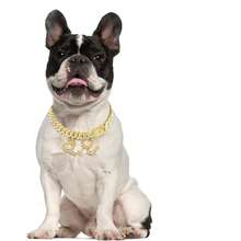 1pc Diamond-Shaped Hip-Hop Pet Necklace, Zinc Alloy Cuban Chain With Letter Pendant, Inlaid With Shiny Rhinestones, 14mm Suitable For Small, Medium And Large Dogs & Cats, Holiday Gift, Daily Wear, Dog Necklace - Multicolor - View 5