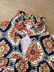 Women's Casual Plaid & Floral Print Short Sleeve V-Neck Loose Blouse, Spring/Summer Vacation - Royal Blue - View 5