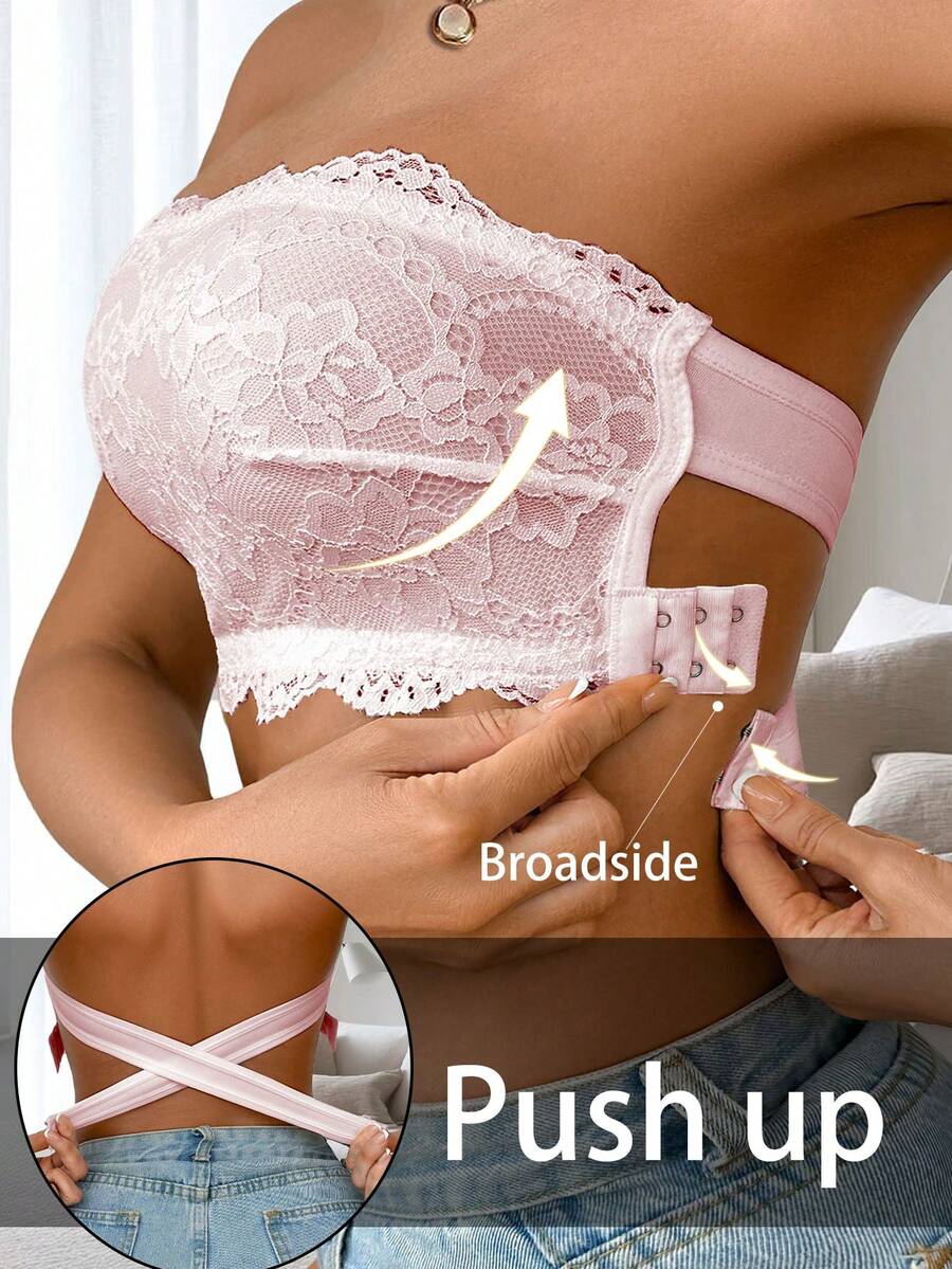 女士前扣式极简修身休闲无钢圈文胸 - 粉色 - 查看 1