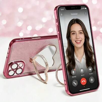 Heart-Shaped Phone Stand, Foldable Desktop Clamp, Hands-Free Design, One-Touch Makeup, Ideal For Bedroom, Dorm, Office