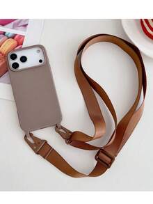 斜挎项链挂绳磨砂硅胶手机壳，兼容 17 Pro Max 16 15 Pro Max 14 Pro 13，防震保护套 - 棕色 - 查看 4