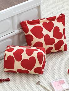 1个女士化妆包，时尚爱心图案拉链化妆包，大容量便携式化妆包，护肤包洗漱包收纳袋，珠宝收纳包，唇油收纳包，便携式旅行化妆包旅行洗漱包必备礼品收纳拉链配件，化妆收纳包，化妆包，送给女孩、女士、女朋友的礼物创意，情人节礼物，化妆包，旅行必备 - 彩色 - 查看 1
