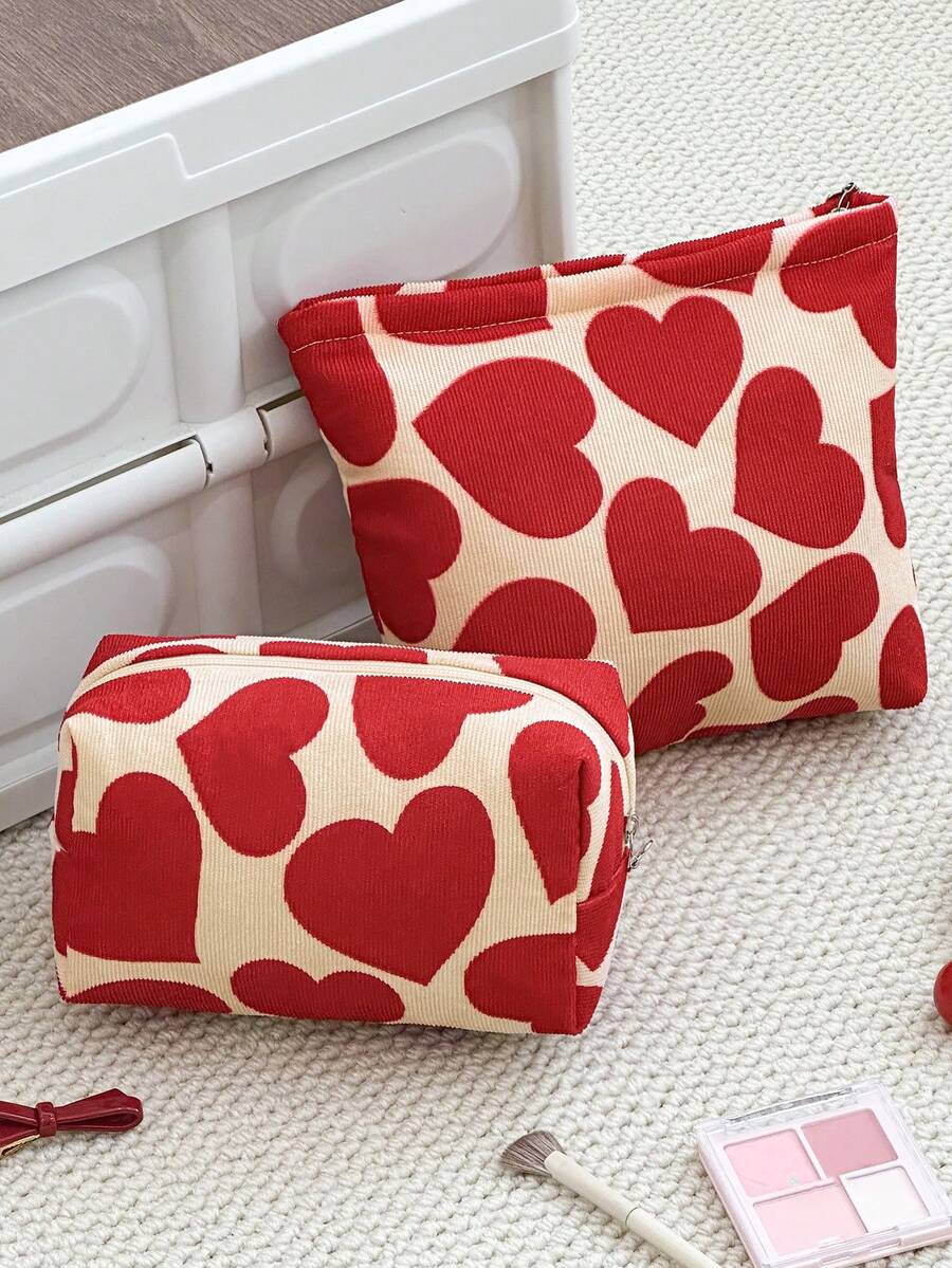 1个女士化妆包，时尚爱心图案拉链化妆包，大容量便携式化妆包，护肤包洗漱包收纳袋，珠宝收纳包，唇油收纳包，便携式旅行化妆包旅行洗漱包必备礼品收纳拉链配件，化妆收纳包，化妆包，送给女孩、女士、女朋友的礼物创意，情人节礼物，化妆包，旅行必备 - 彩色 - 查看 1
