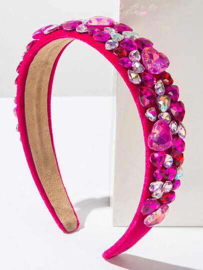 1 pieza Diadema de Moda para el Día de San Valentín, muy decorada con gemas de corazón de strass de colores, adecuada para citas, reuniones y fiestas de mujeres, accesorio para el cabello, diadema, aro para el cabello