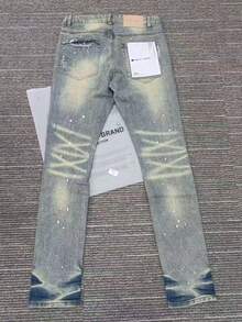 Men's Trousers - American High Street  - Retro Distressed Denim Pants - Men's Style - Washed High-Quality Inkblot Tie-Dye Pile-Up Effect Long Pants - Denim Pants - Màu xanh lam - Xem 2