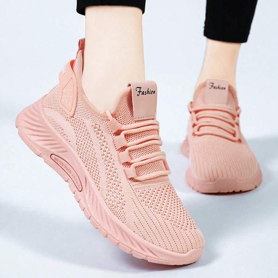 Women's Athletic Shoes, Available In Plus Sizes, Slip-On Design, Lightweight And Breathable Mesh Upper, Slip-Resistant And Shock-Absorbing, Machine Washable, Sporty Style, Tennis Shoes, Perfect For Everyday Wear, Running, Fitness, Travel, And Shopping, Making A Great Women's Day And Mother's Day Gift. - 粉色 - 查看 1
