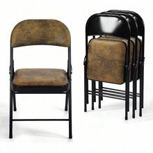 FurnitureR Paquete 4 Sillas Plegables con Marco Metal y Asiento Acolchado Tapizado Tela Gamuza Juego Sillas Plegables para Fiestas en el Hogar y la Oficina Vintage Tela Marrón - Multicolor - Ver 1