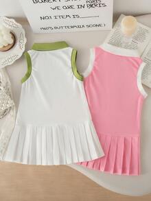2pcs/Set Baby Girls Cute Heart Embroidery Polo Collar Sleeveless Dress, Summer - Multicolor - View 2