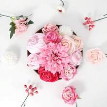 [Free Shipping]Artificial Flower Box Set – Faux Floral Bouquet For Party&Table Centerpieces, Realistic Pink Flowers Artificial For Home & Wedding Decoration,Bulk Fake Flowers With Stems - 亮粉紅色 - 查看 3