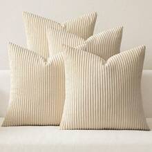 [Free Shipping]MIULEE Boho Farmhouse Throw Pillow Covers 18x18 Inch Set Of 4 Mordern Nordic Cushion Covers Soft Corduroy Home Decor For Couch Bed Sofa Living Room Beige - 米色,18英寸x18英寸,4件裝 - 查看 1