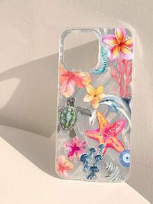 1pc Marine Elements Starfish, Turtle, Jellyfish, Hibiscus, Coral, Dolphin Pattern Soft Perforated Anti-Slip Phone Case, Compatible With IPhone 11/12/13/14/15 Pro Max Waterproof Shockproof Anti-Fall Scratch ResistantYOUR-BELOVED-PHONE Christmas Gifts Christmas Gifts,New Year Gifts,Valentine's Day Gifts - 無色 - 查看 2