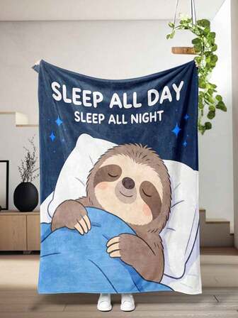 1 pieza Manta con patrón de perezoso durmiendo, texto divertido, adecuada para el ocio en el dormitorio/relajación en el hogar, manta cálida para otoño/invierno, tela de franela suave y acogedora, material de punto hipoalergénico, impresión digital, ideal para cama, sofá, camping, viaje, coche y decoración del hogar, un regalo perfecto para cumpleaños, Navidad, Año Nuevo, todas las estaciones, regalo hipoalergénico | Diseño juguetón | Tejido duradero