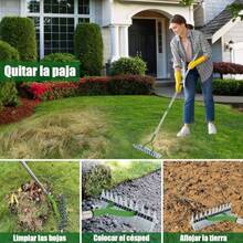 Rastrillo de Paja de 669 Pulgadas de Acero Al Carbono Robusto Rastrillo de Césped con 4 Postes Desmontables para Limpiar Césped Muerto Jardín - 211 - Ver 7