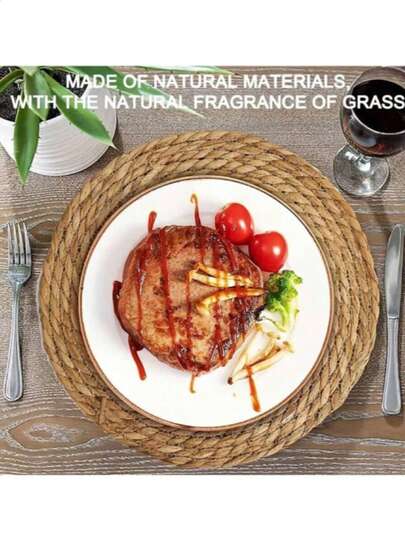 1/4/6pcs Hand-Woven Mats, Japanese Garden Teacup Heat-Insulating Mats, Table Tea Sets, Grass-Knitted Round Bowl Mats/Plate Mats, Japanese Papyrus Kitchen Heat-Insulating Mats, Suitable For Restaurant Kitchens And Outdoor Picnics, Home Decoration, Christmas Coasters, Christmas Table Decoration, Ramadan, Valentine's Day