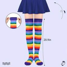 Zando Womens Thigh High Socks Striped High Knee Socks Knee High Socks For Cosplay Long Socks Over The Knee Leg Warmers,OneSize,GreenWhite - GreenWhite - 查看 6