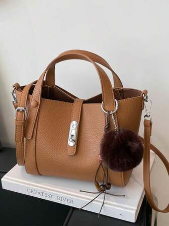 1 st. mini, avslappnad och elegant axelväska i PU-läder, med dubbla handtag, retro pendlarväska i enfärgad färg, foder, levereras med hänge