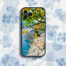 Étui de téléphone Amalfi Coast Lemon compatible avec iPhone 17, 16, 15, 14, 13, 12, Pro, Max, Plus, E, SE4, Air, Mini. Boîtier noir doux, housse compatible avec iPhone 17 Pro, 17 Pro Max, 17 - z7 - Voir 7