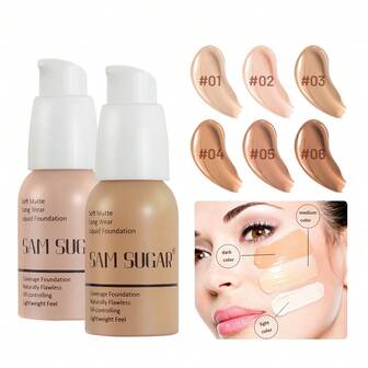  Líquido Antioxidante Encubridor de Fundación SAM SUGAR, Control de Aceite de Larga Duración, Crema Correctora Impermeable y a Prueba de Manchas de Aspecto Natural