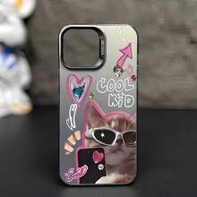 1个黑色活力IMD可爱猫咪和爱心字母图案手机壳，兼容 16 Pro Max、17/16/15/14 Plus、13/12/11及系列 - 彩色 - 查看 3